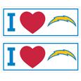 Los Angeles Chargers I Heart Bumper Style Decal, 2 pack
