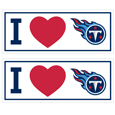 Tennessee Titans I Heart Bumper Style Decal, 2 pack