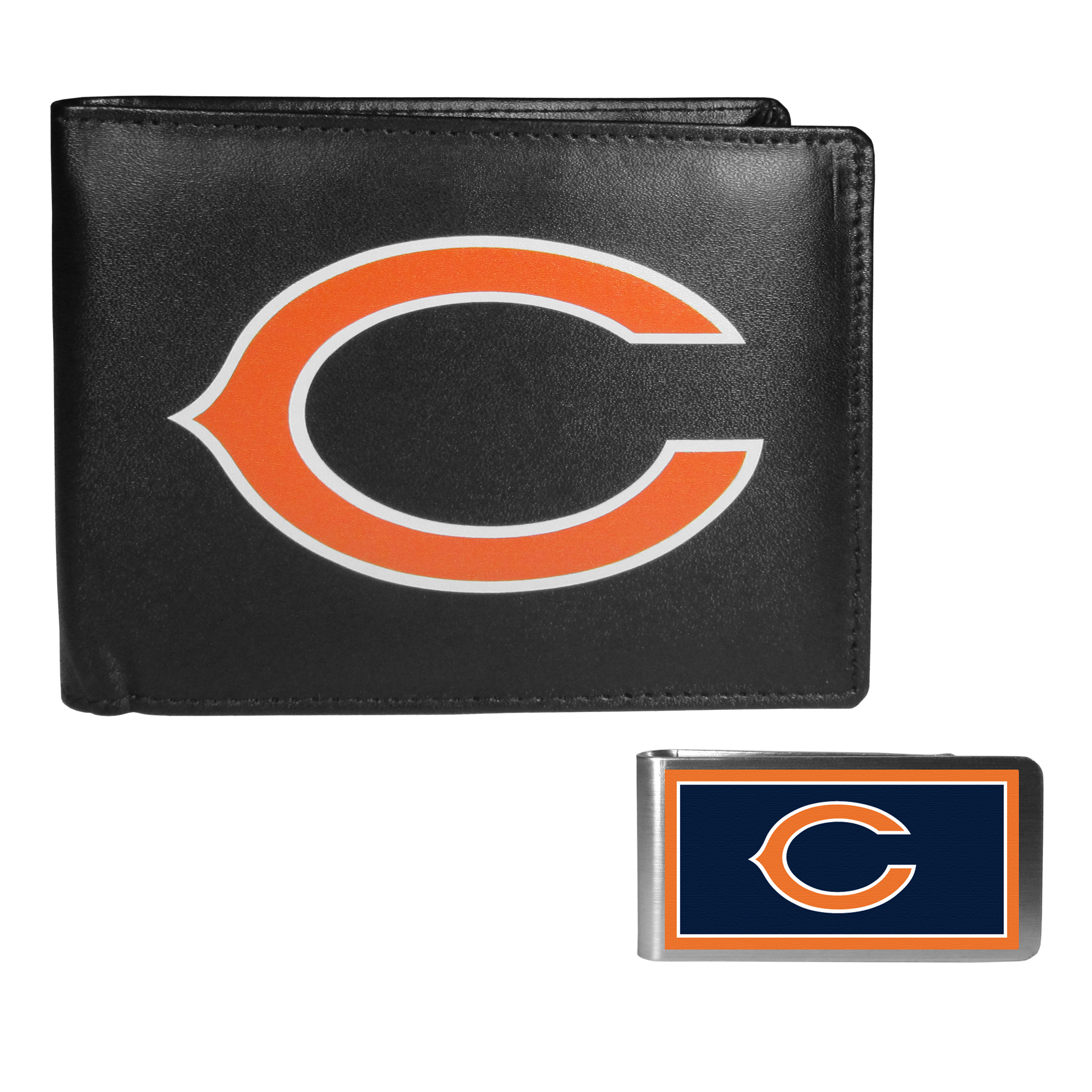 Chicago Bears Leather Bi-fold Wallet & Color Money Clip    