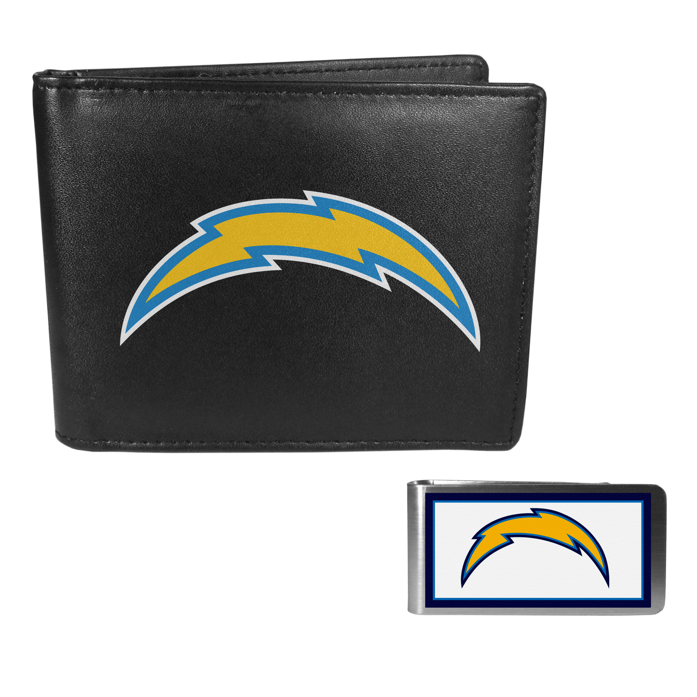 Los Angeles Chargers Leather Bi-fold Wallet & Color Money Clip    