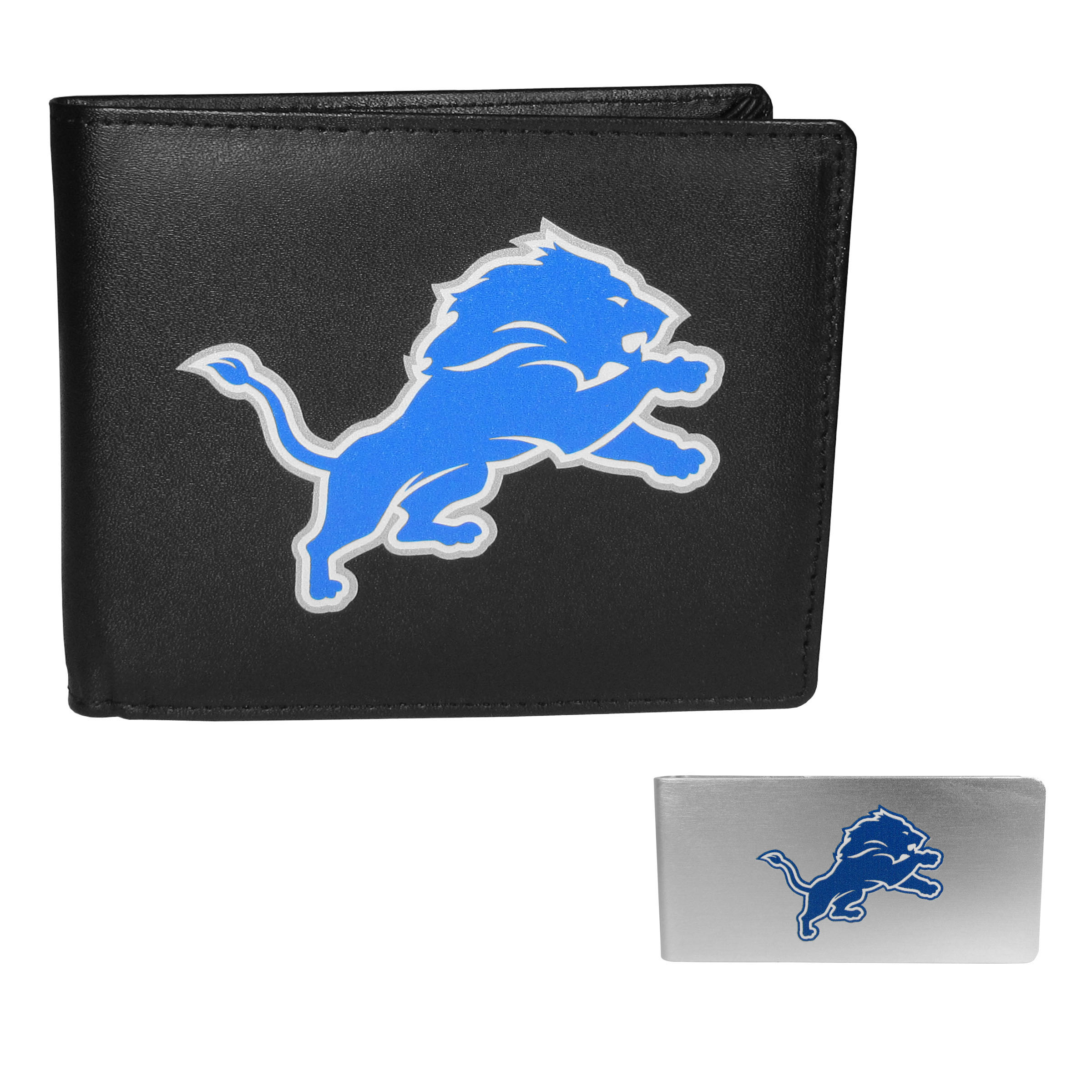 Detroit Lions Leather Bi-fold Wallet & Money Clip    