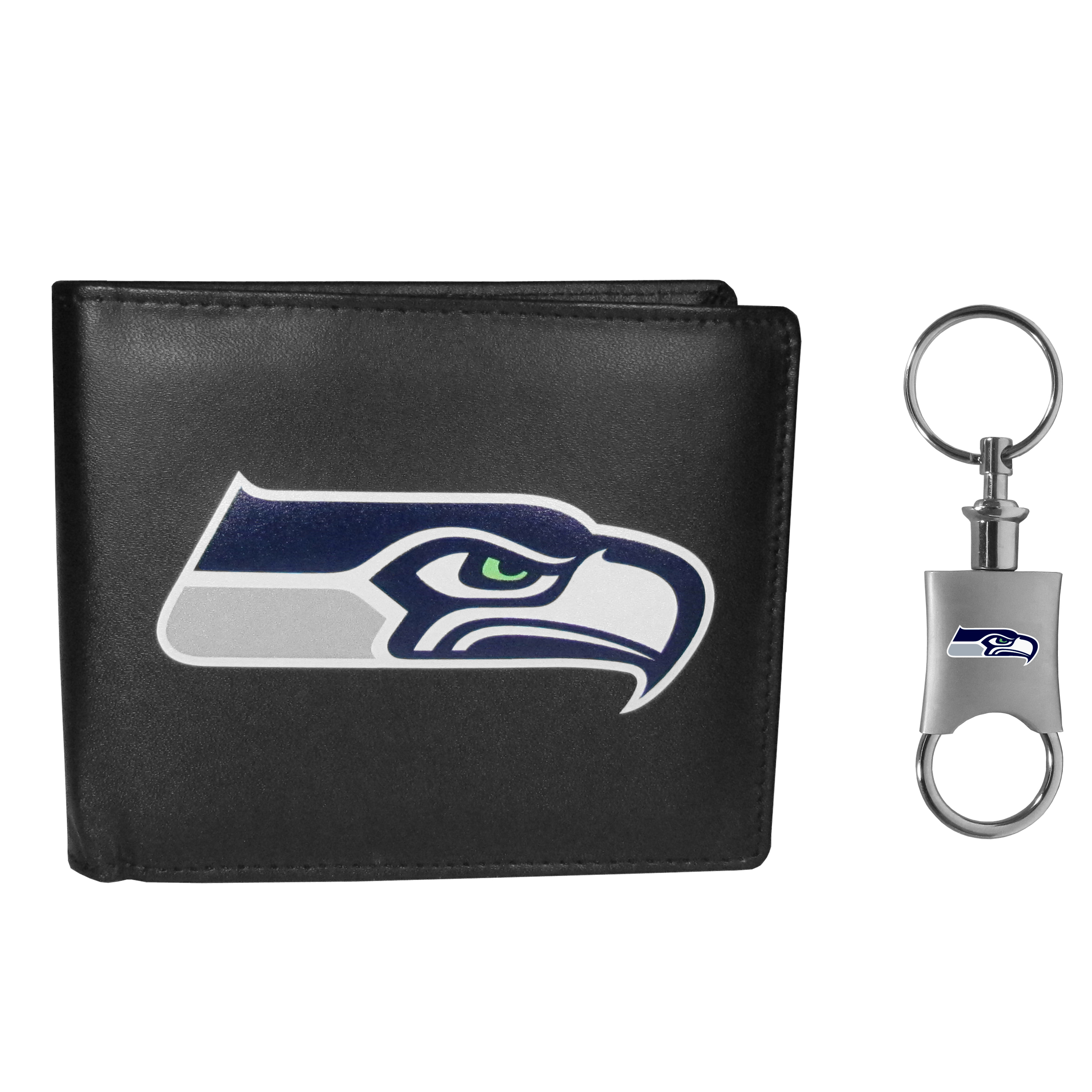 Seattle Seahawks Leather Bi-fold Wallet & Valet Key Chain    