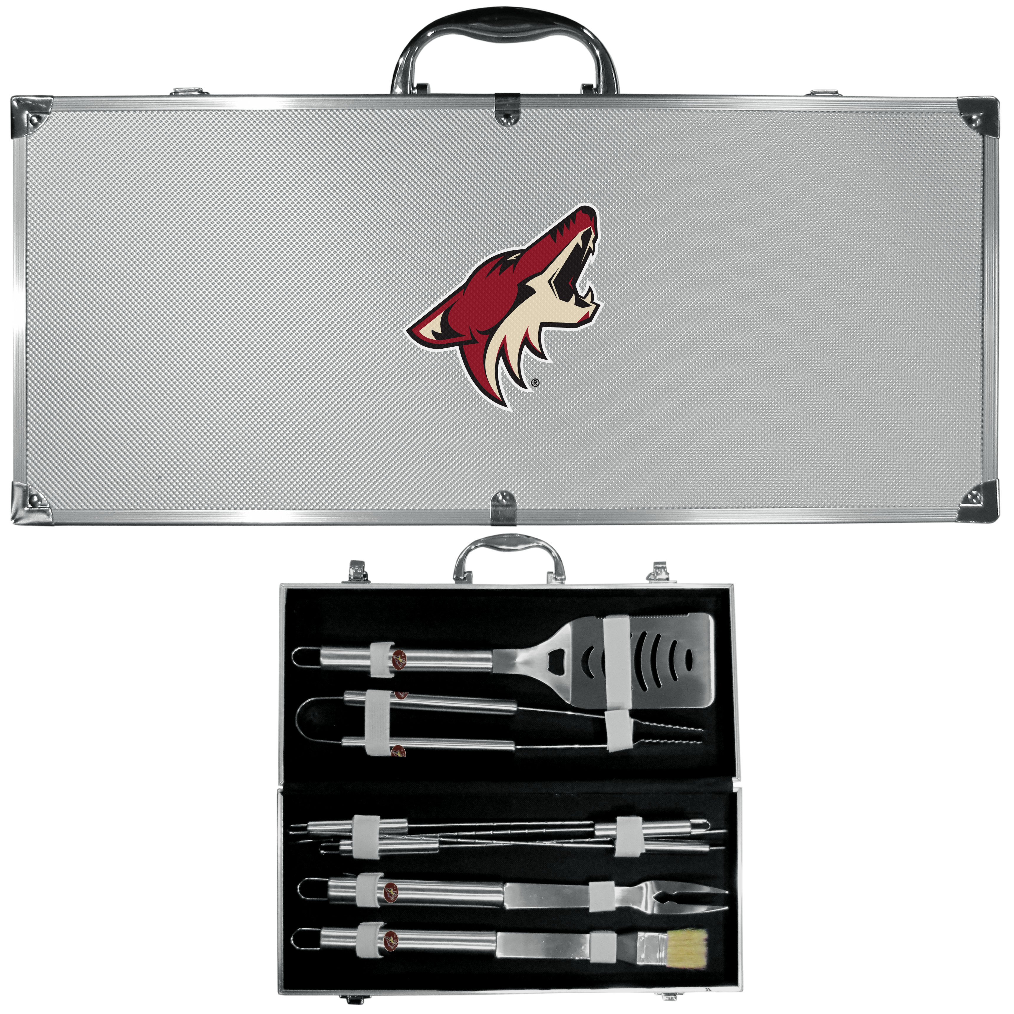 Arizona Coyotes? 8 pc Stainless Steel BBQ Set w/Metal Case    