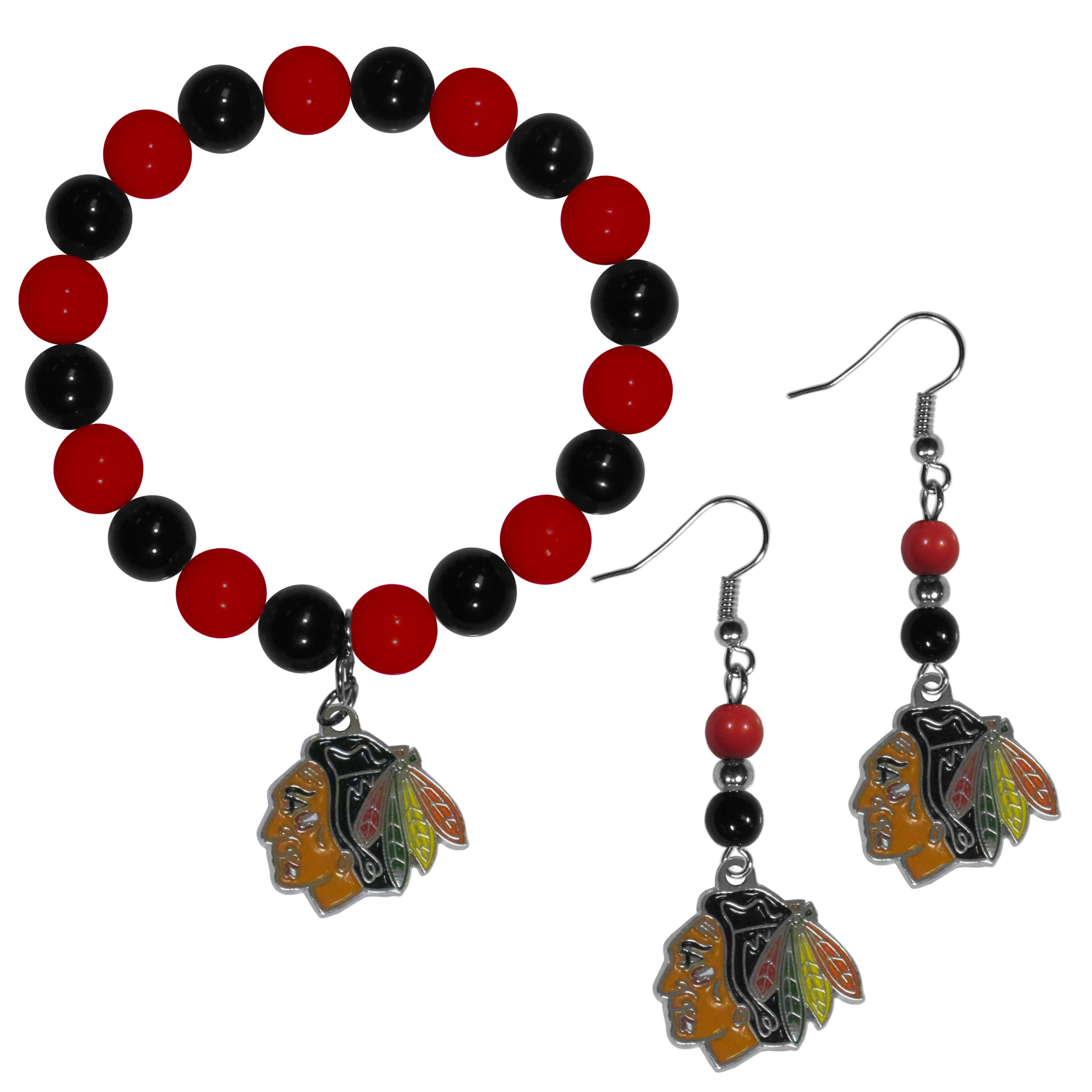 Chicago Blackhawks? Fan Bead Earrings and Bracelet Set