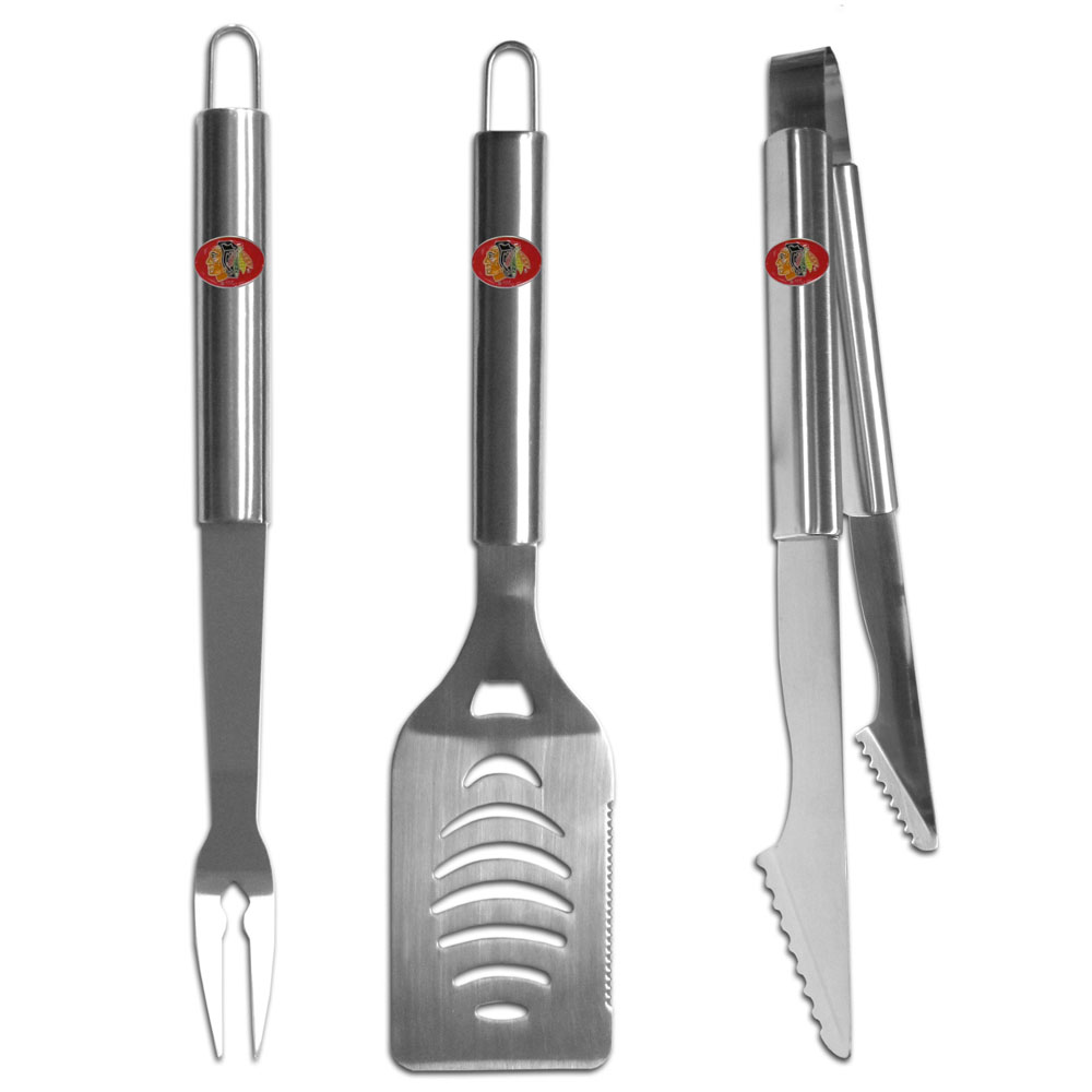 Chicago Blackhawks? 3 pc Stainless Steel BBQ Set    