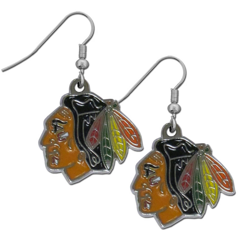 Chicago Blackhawks? Chrome Dangle Earrings    