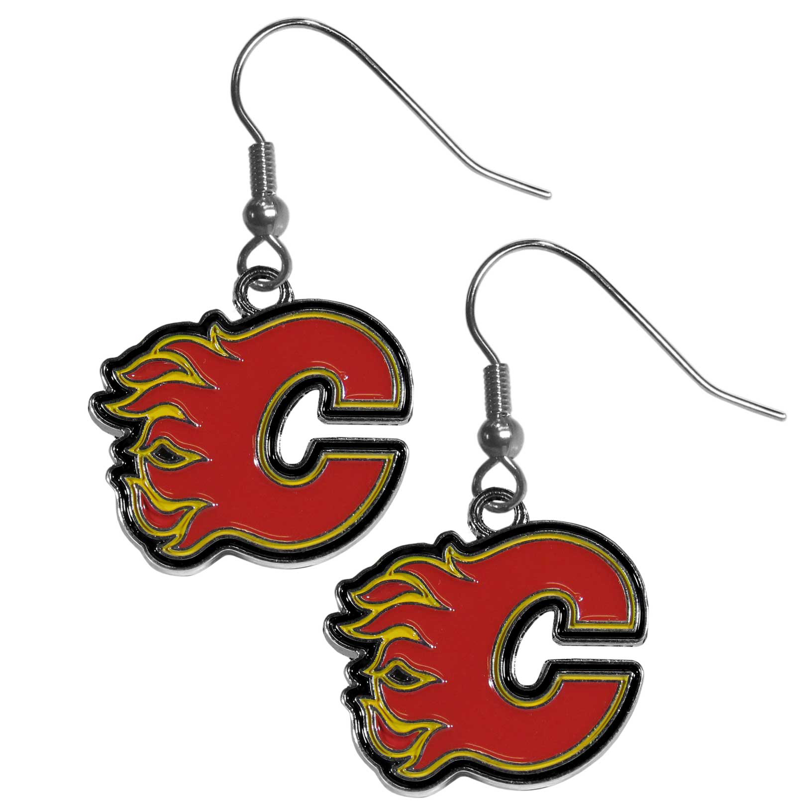 Calgary Flames? Chrome Dangle Earrings    