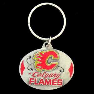 Calgary Flames? Carved Metal Key Chain    