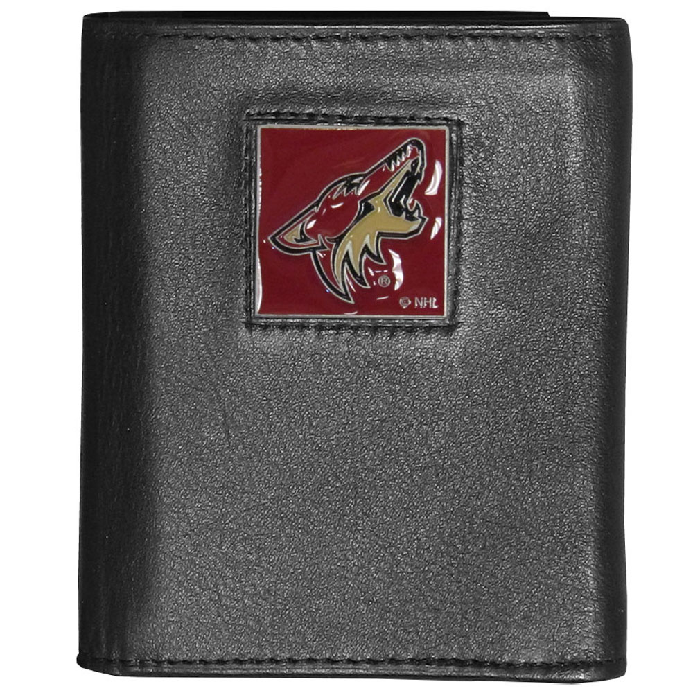 Arizona Coyotes? Deluxe Leather Tri-fold Wallet Packaged in Gift Box    