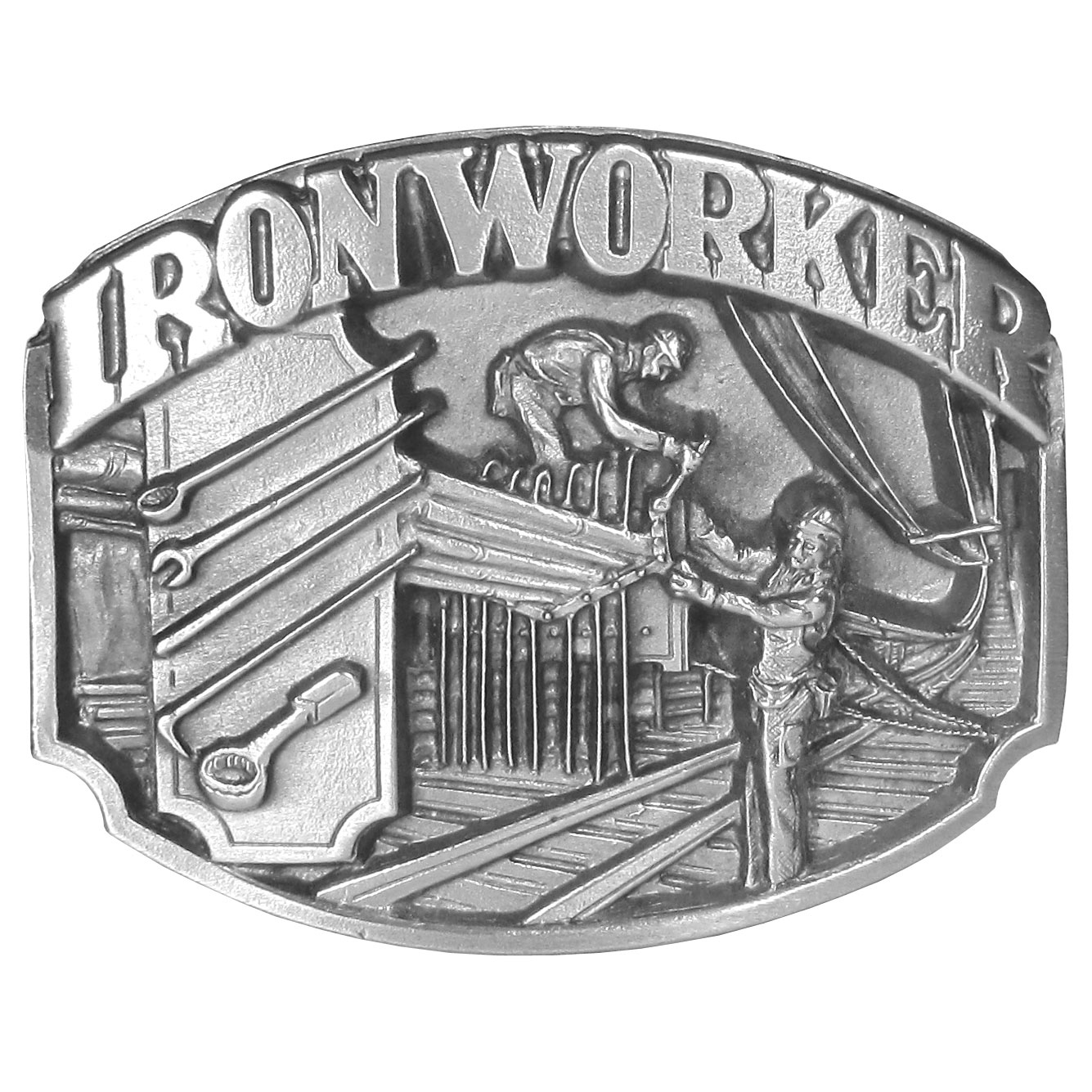 This belt buckle celebrates the Ironworker! �On the front are two ironworke...