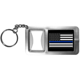 Thin Blue Line Police Flag Flashlight Key Chain with Bottle Opener