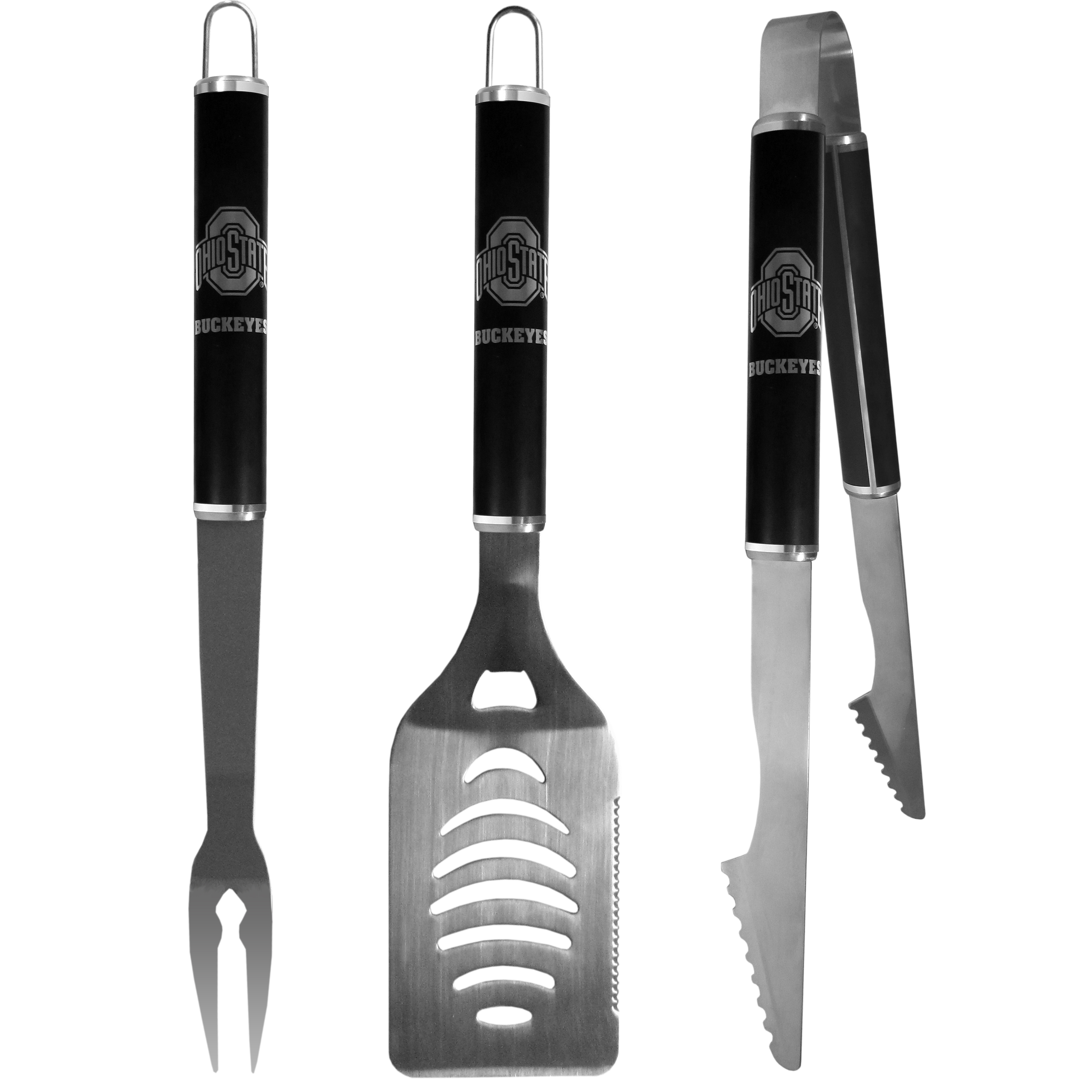 College 3 pc Steel BBQ Tools in Black